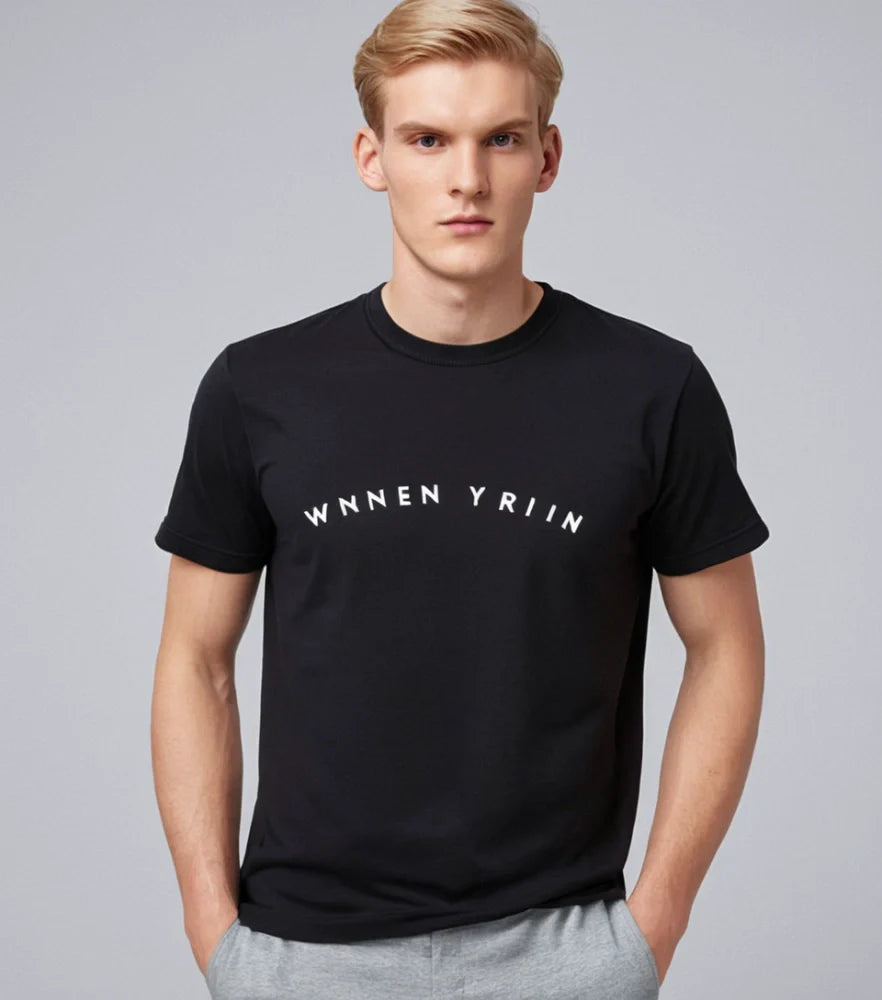 A Male Model worn a Black T-Shirt, breathable fabric with simple design - Royal Outfits