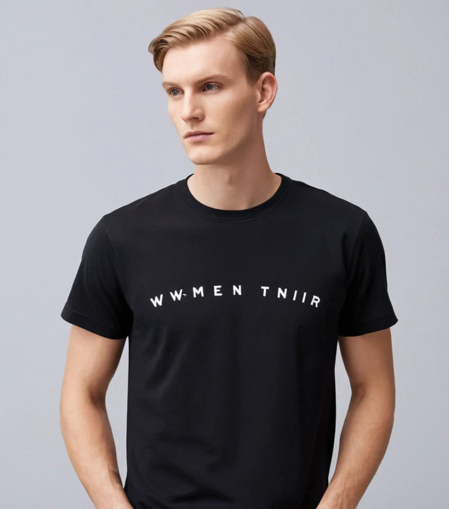 A Male Model worn a Black T-Shirt, breathable fabric with simple design - Royal Outfits