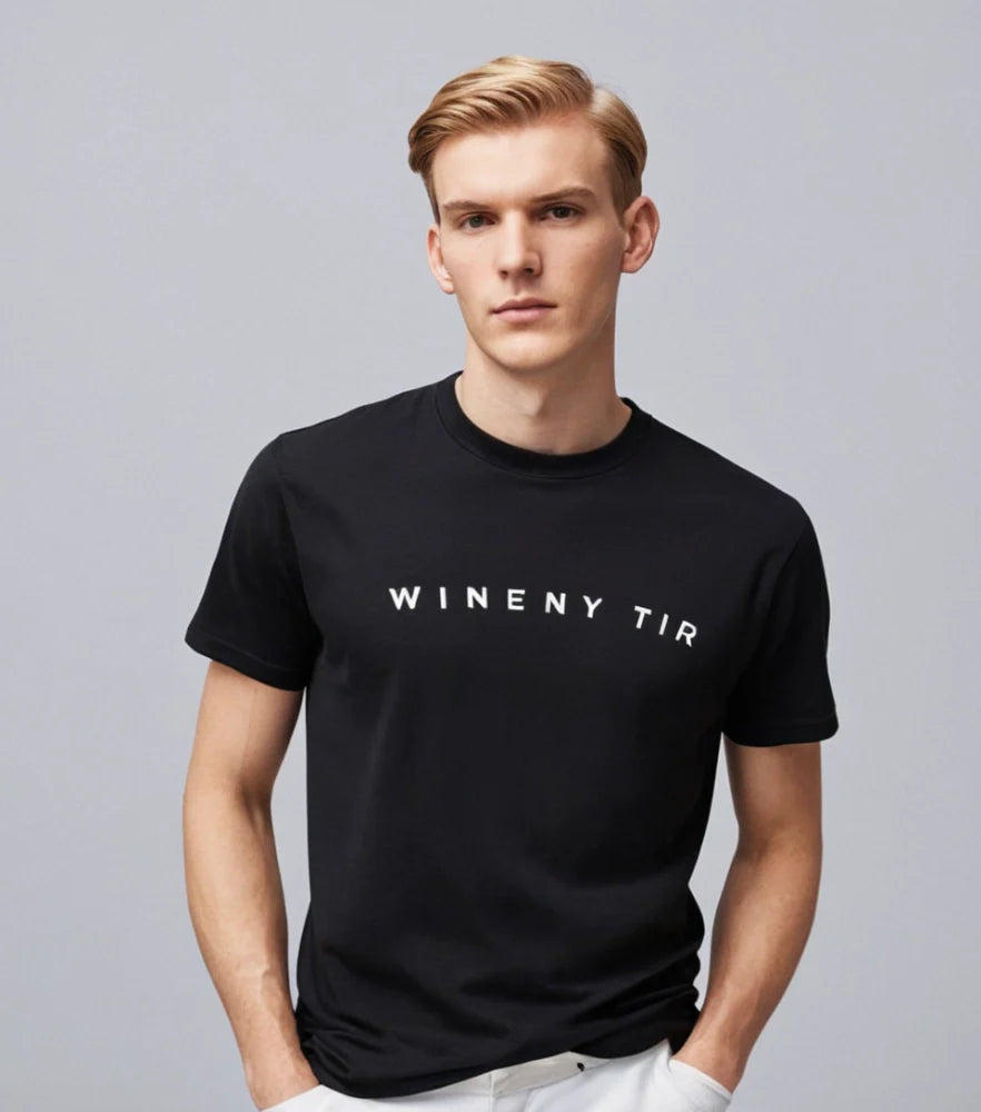 A Male Model worn a Black T-Shirt, breathable fabric with simple design - Royal Outfits