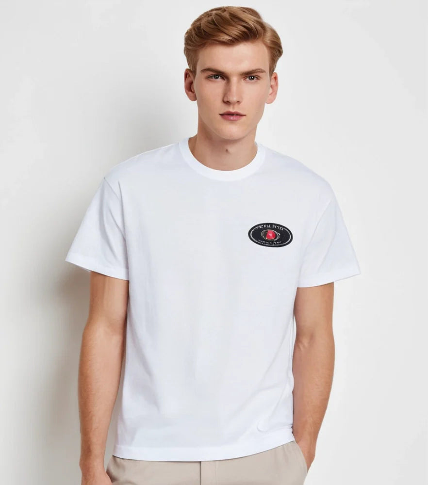 A Male Model worn a Black T-Shirt, breathable fabric with simple design - Royal Outfits White Graphic T-Shirt Royal Outfits