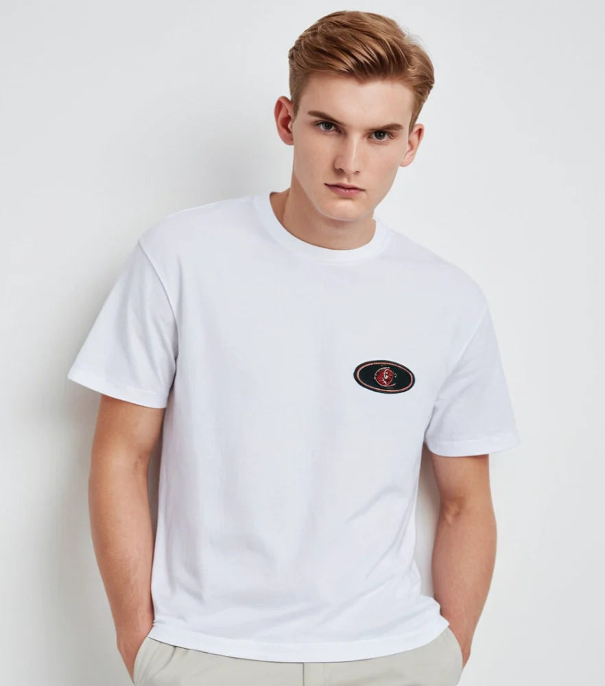 A Male Model worn a Black T-Shirt, breathable fabric with simple design - Royal Outfits White Graphic T-Shirt Royal Outfits