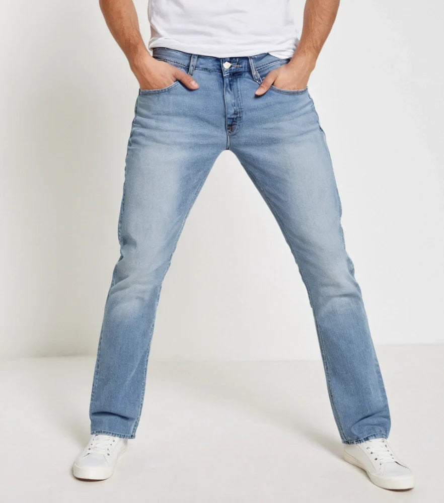 Classic straight-fit blue jeans styled on a model, front-facing with a slight fade and clean hem - Royal Outfits Straight Jeans with Classic Look Royal Outfits