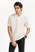 Man wearing a white polo shirt and black pants on a white background White Regular Fit Men POLO T-Shirt Royal Outfits
