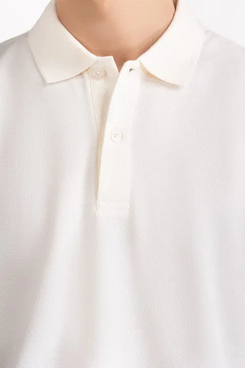 Close-up of a white shirt with a collar on a plain background White Regular Fit Men POLO T-Shirt Royal Outfits