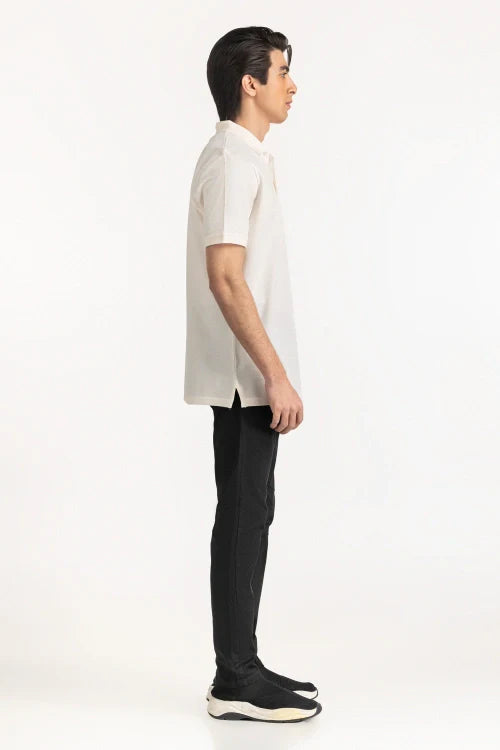 Man wearing a white shirt and black pants on a white background White Regular Fit Men POLO T-Shirt Royal Outfits